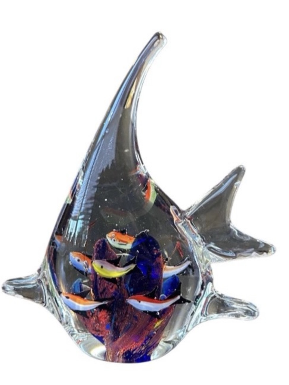 Murano Glass Angel Fish Aquarium Sculpture 7” Handblown Art Double Sided Vintage